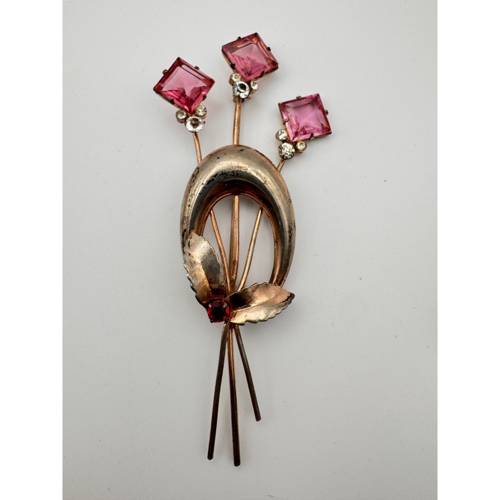Vintage Flower Spray Brooch Pink READ